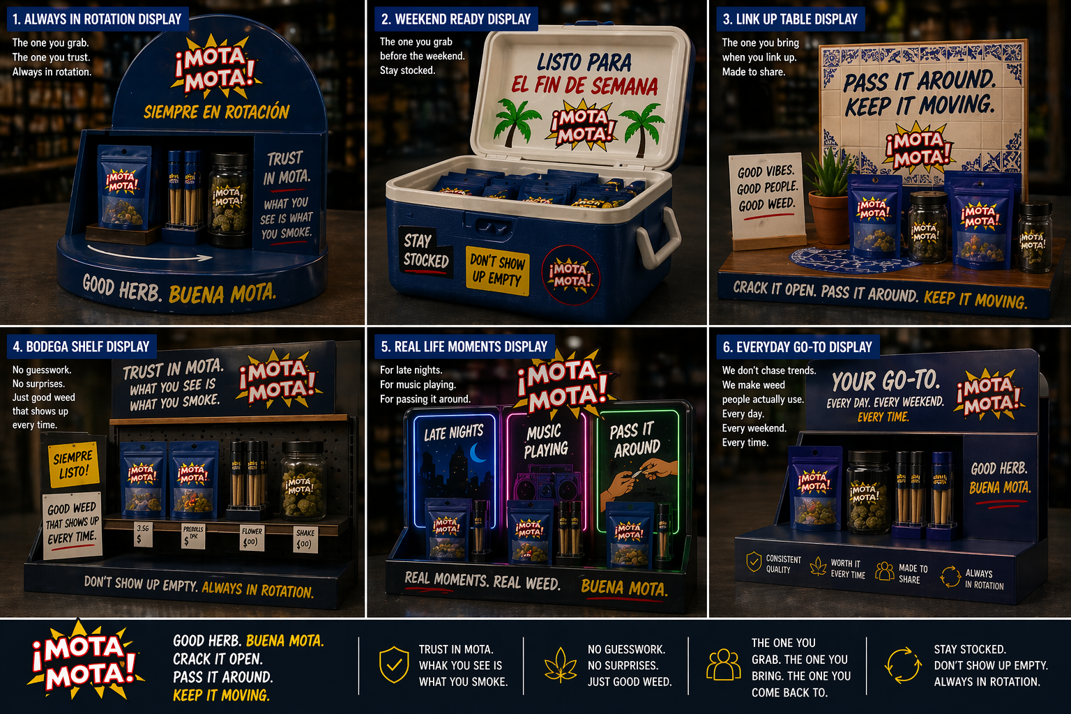 Mota Mota late night and link-up moment displays